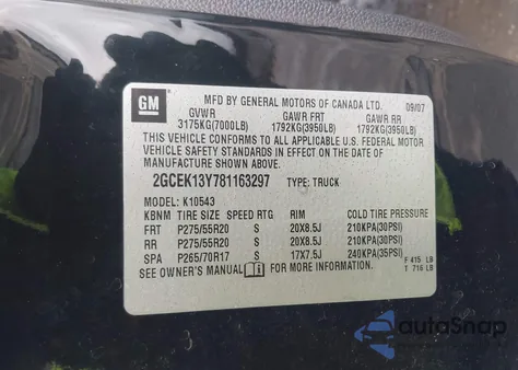 2008 Chevrolet Silverado 1500 Lt2 z USA, uszkodzony, nr VIN 2GCEK13Y781163297